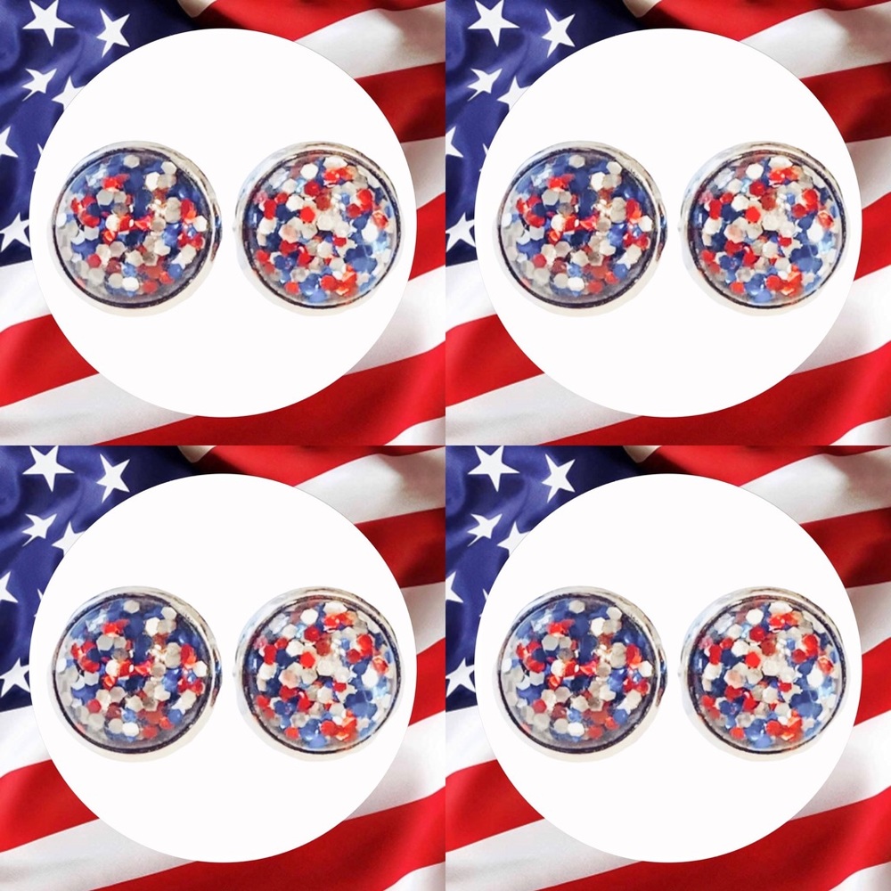 4 Pairs Patriotic Stud Earrings Red White Blue
